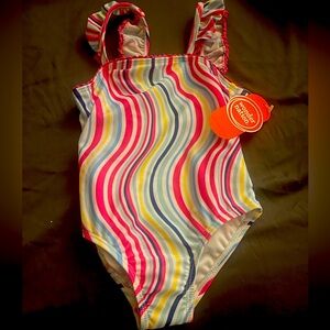 2T Toddler Baby Girl Pink Blue Green Stripe Swimsuit One Piece Bathing Suit